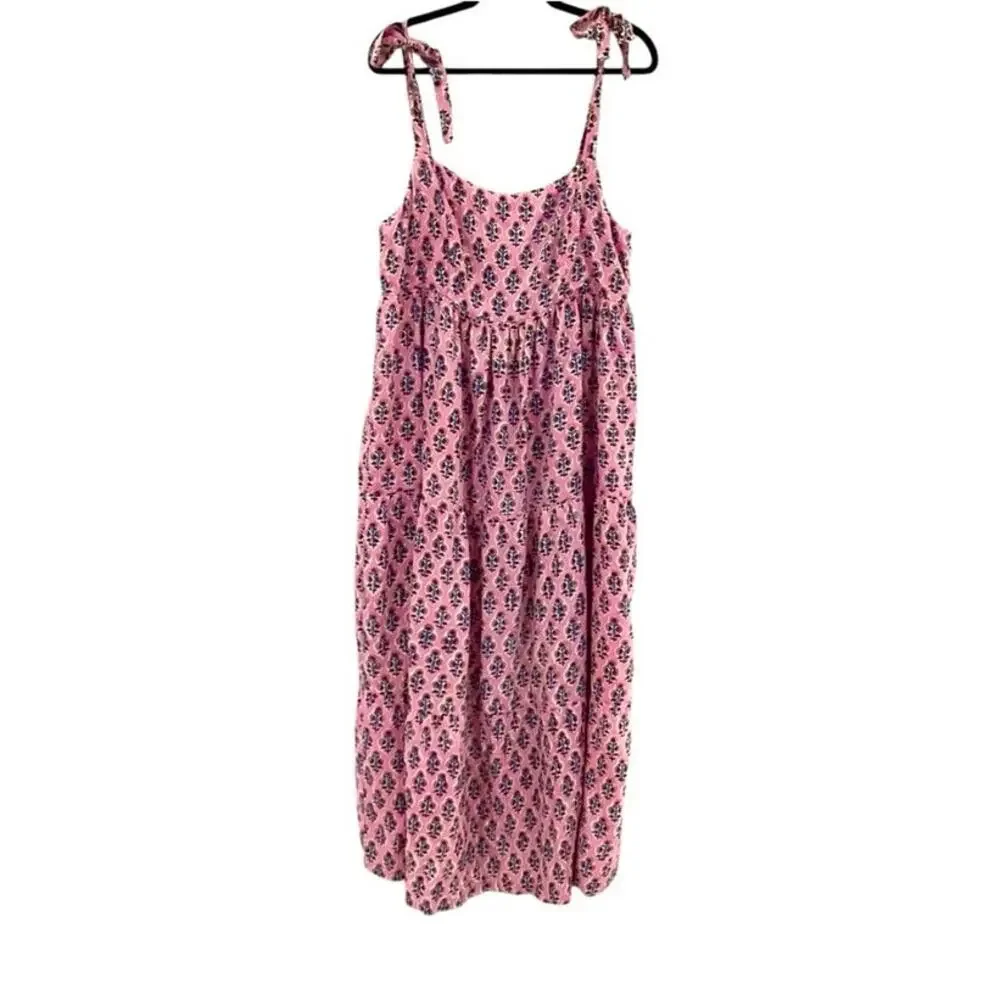 Emerson Fry India Collection Sara Tier Dress Pink Floral Maxi Large - Picture 5 of 10